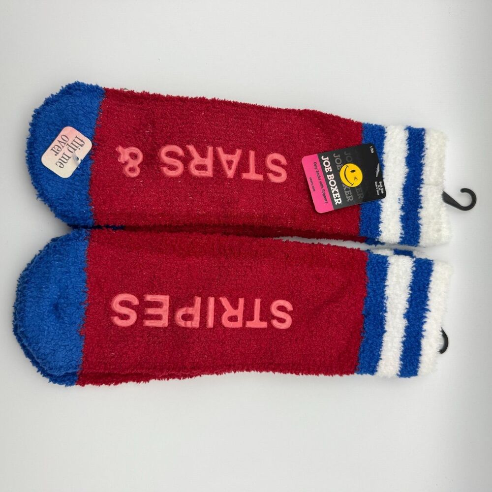 Joe Boxer Stars & Stripes Cozy Socks Womens 9-11 Multicolor Fuzzy Gripper NWT